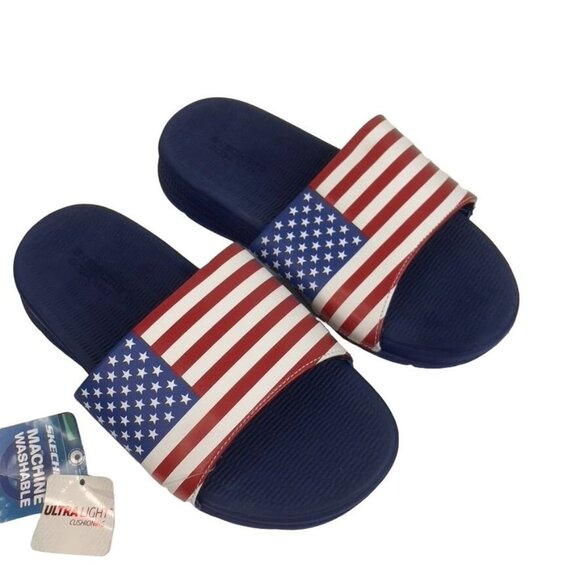 Skechers Men\'s GOGA MAT Slides Sandals Size 7 Red White Blue USA Flag 229038 main image 8